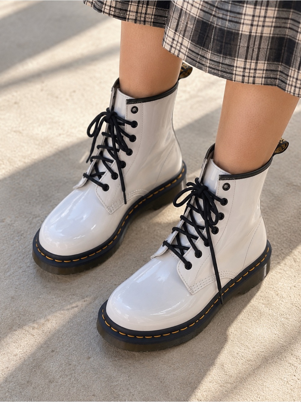 Dr. Martens Women's 1460 Patent Leather Boots White Lace-Up Size 8 NWT